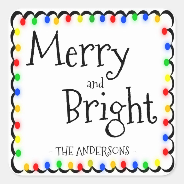 Merry und Bright Quadratischer Aufkleber (Vorderseite)