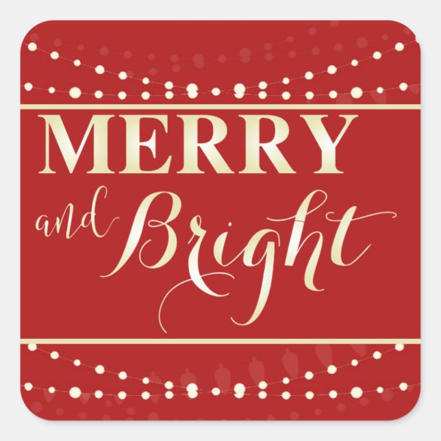 Merry und Bright Quadratischer Aufkleber (Vorderseite)