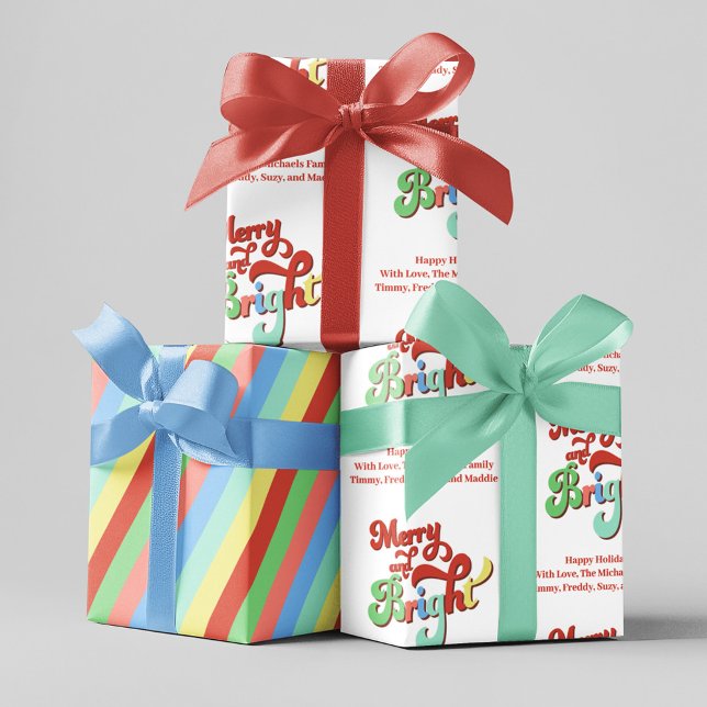 Merry und Bright Retro Weihnachten Custom Geschenkpapier Set (Wrapping paper set with three sheets of gift wrap. )