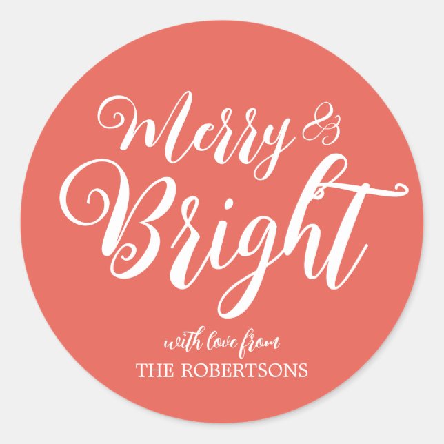 Merry und Bright | Roter Weihnachtsaufkleber Runder Aufkleber (Vorderseite)