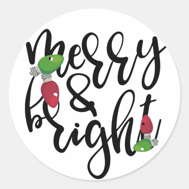 Merry und Bright Runder Aufkleber (Vorderseite)
