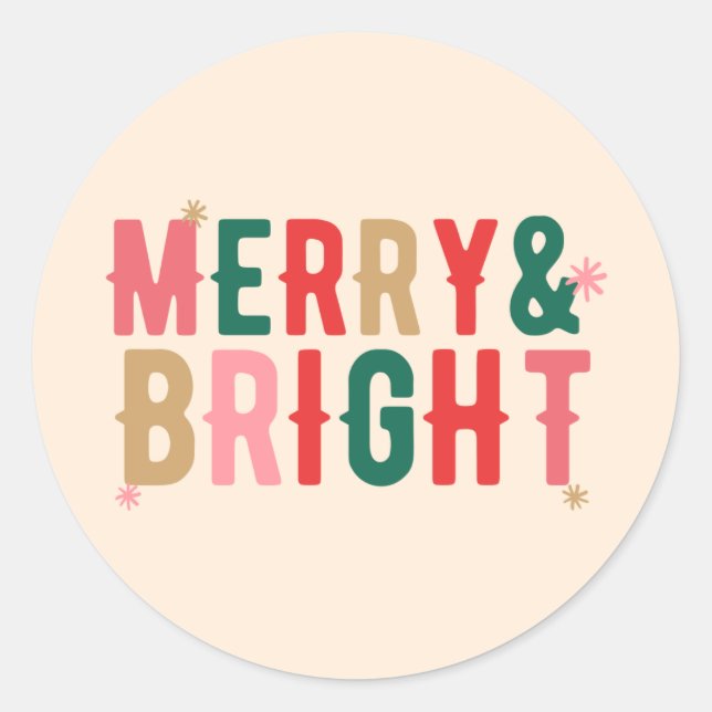 Merry und Bright Runder Aufkleber (Vorderseite)