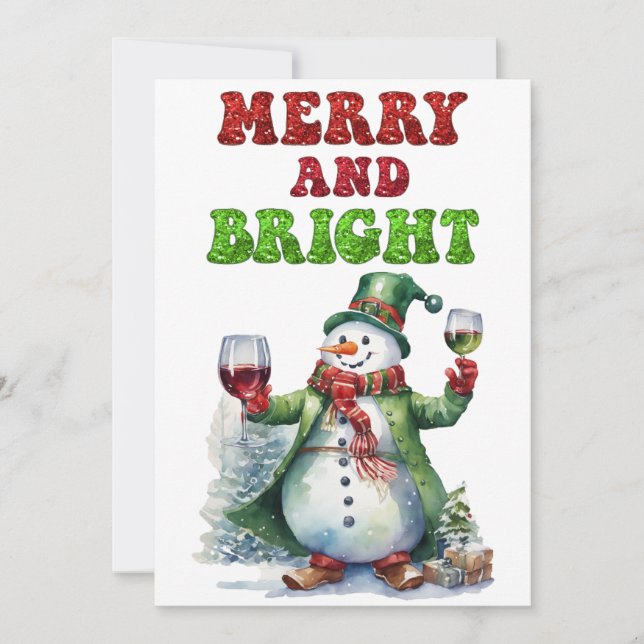 Merry und Bright Snowman Feiertagskarte (Vorderseite)