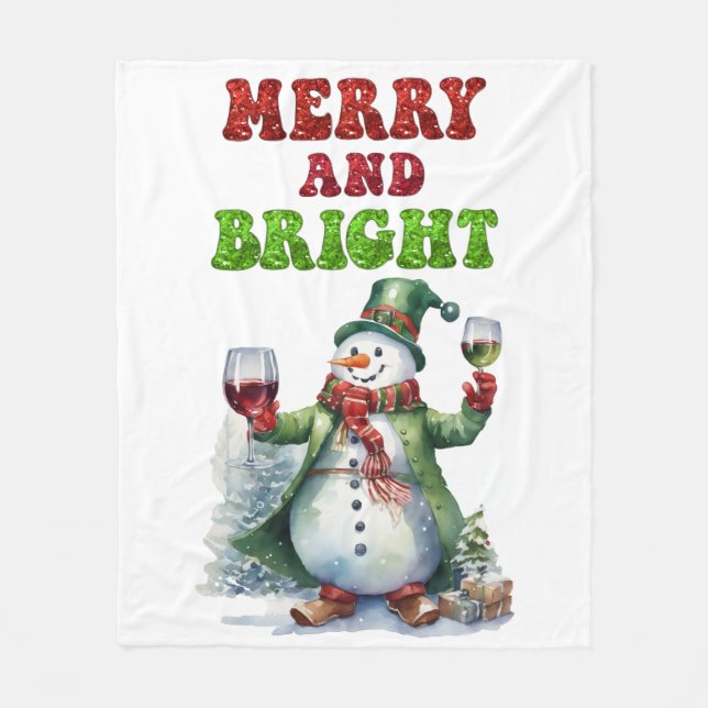 Merry und Bright Snowman Fleecedecke (Vorderseite)