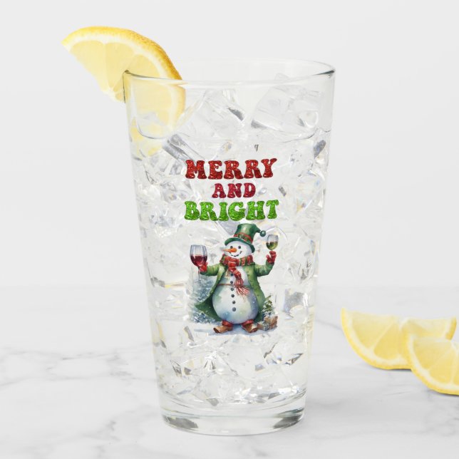 Merry und Bright Snowman Glas (Vorderseite Ice)