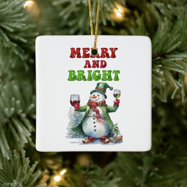 Merry und Bright Snowman Keramikornament (Baum)