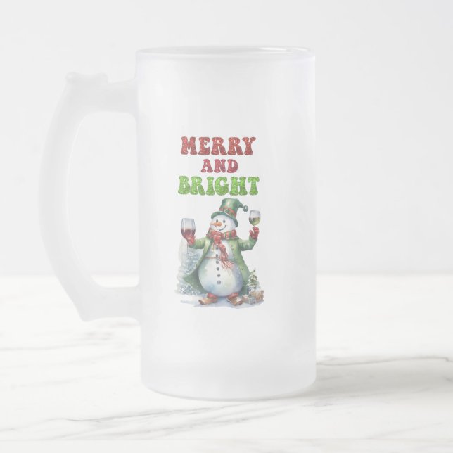 Merry und Bright Snowman Mattglas Bierglas (Links)