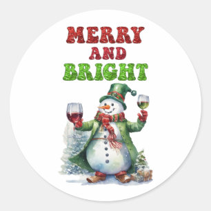 Merry und Bright Snowman Runder Aufkleber