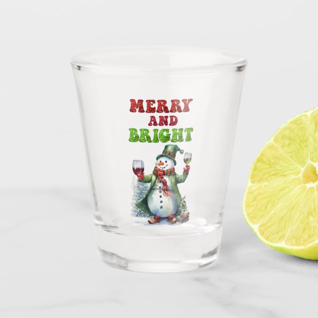 Merry und Bright Snowman Schnapsglas (Vorderseite)