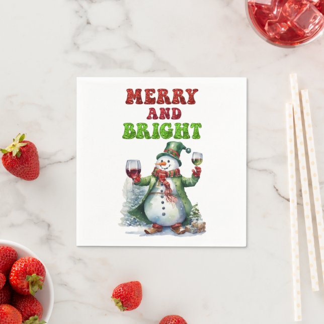 Merry und Bright Snowman Serviette (Beispiel)