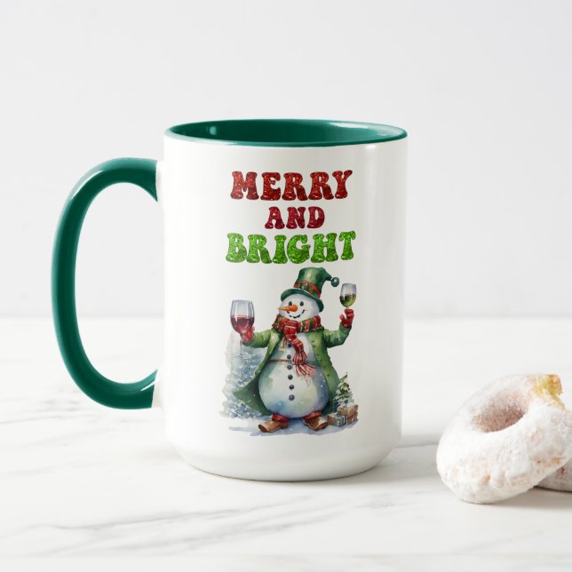 Merry und Bright Snowman Tasse (Mit Donut)