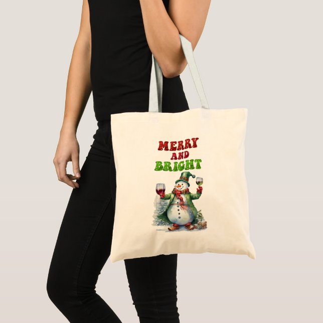 Merry und Bright Snowman Tragetasche (Vorderseite (Produkt))