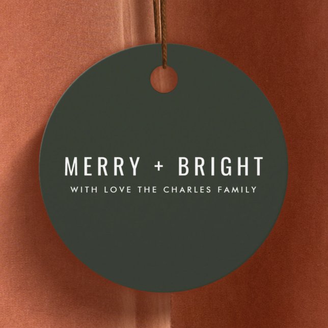 Merry und Bright | Stilvolle dunkelgrüne Weihnacht Geschenkanhänger (Von Creator hochgeladen)