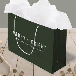 Merry und Bright | Stilvolle dunkelgrüne Weihnacht Große Geschenktüte