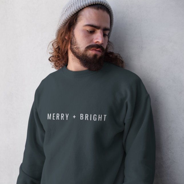Merry und Bright | Stilvolle dunkelgrüne Weihnacht Sweatshirt (Modern festive sweatshirt with minimalist design, perfect for cosy holiday celebrations)