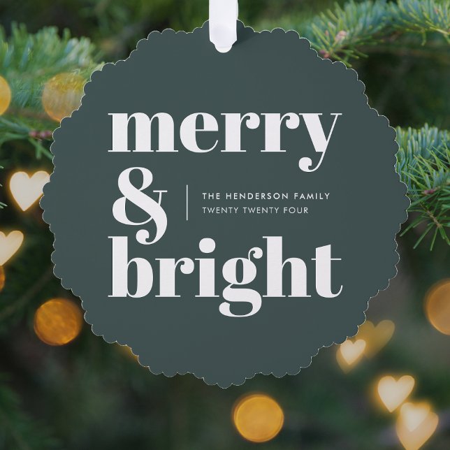 Merry und Bright | Stilvolle Forest Green Christma Ornament Karte (Von Creator hochgeladen)