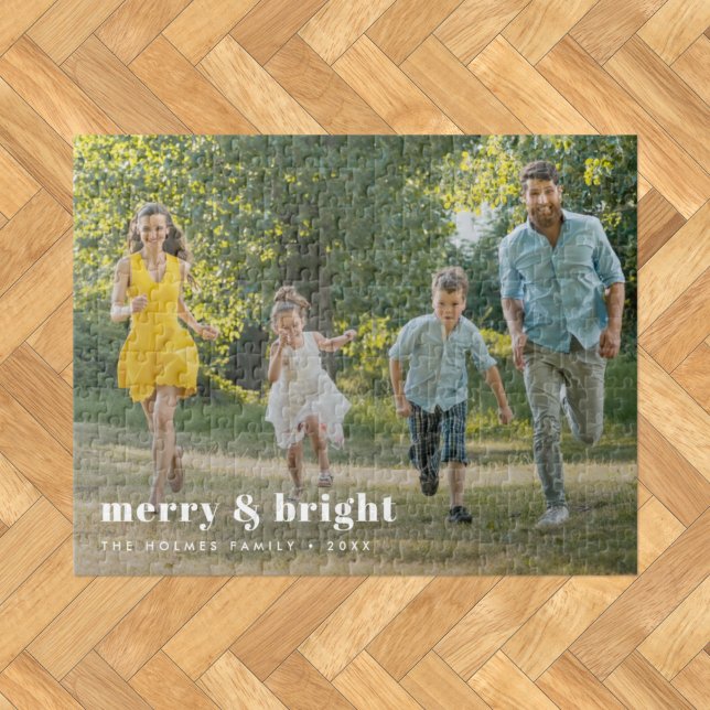 Merry und Bright | Stilvolle Weihnachten im Foto (Modern festive photo puzzle with personalised message for stylish and thoughtful gifting)