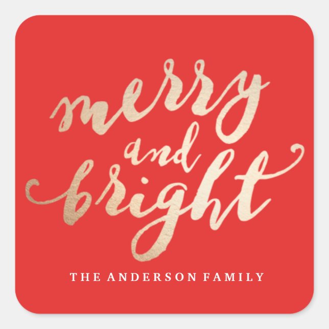 Merry und Bright | Urlaub Quadratischer Aufkleber (Vorderseite)