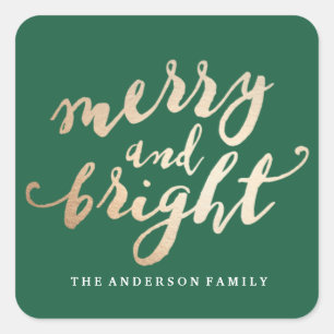 Merry und Bright   Urlaub Quadratischer Aufkleber