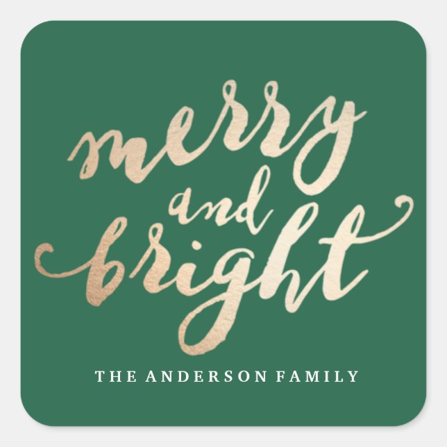 Merry und Bright | Urlaub Quadratischer Aufkleber (Vorderseite)