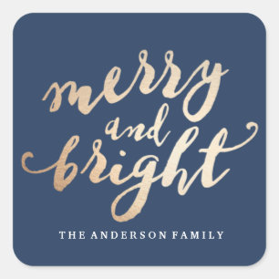 Merry und Bright Urlaub Quadratischer Aufkleber