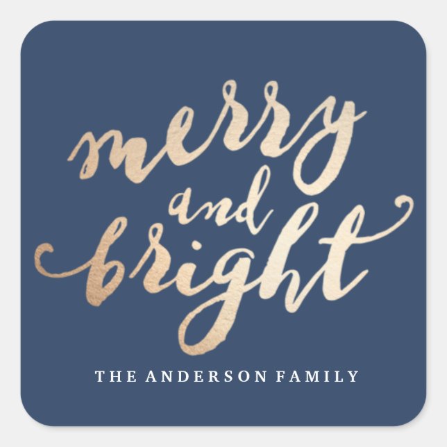 Merry und Bright | Urlaub Quadratischer Aufkleber (Vorderseite)