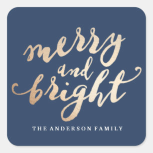 Merry und Bright Urlaub Quadratischer Aufkleber