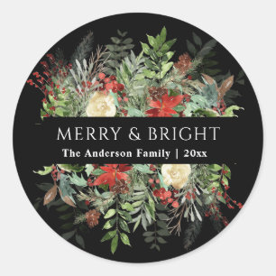 Merry und Bright   Weihnachten Rustikale Weihnacht Runder Aufkleber