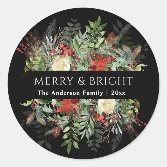 Merry und Bright | Weihnachten Rustikale Weihnacht Runder Aufkleber (Vorderseite)