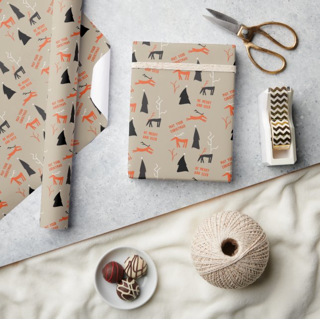 MERRY UND DEER CHRISTMAS GESCHENKPAPIER (Kunsthandwerk)