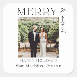 Merry und Verheiratet Newlyweds Mr & Mrs Holiday G Quadratischer Aufkleber