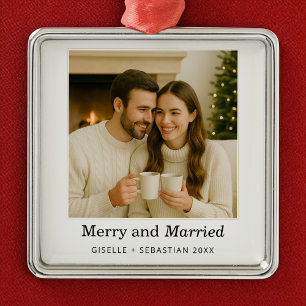 Merry und Verheiratetes Erstes WeihnachtsFoto halt Ornament Aus Metall