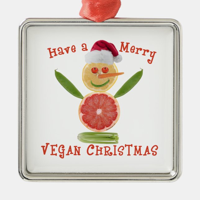 Merry Vegan Christmas Silbernes Ornament (Vorne)