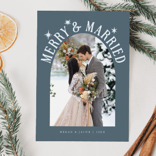 Merry & Verheiratet Arch New Foto Slate Blue Feiertagskarte
