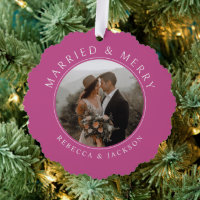 Merry Verheiratet Bold Pink Newlyweds Wedding Foto