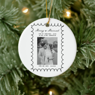Merry & Verheiratet Bow Foto Weihnachten Neu Keramik Ornament