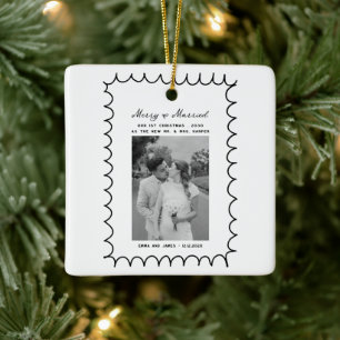 Merry & Verheiratet Bow Foto Weihnachten Neu Keramikornament