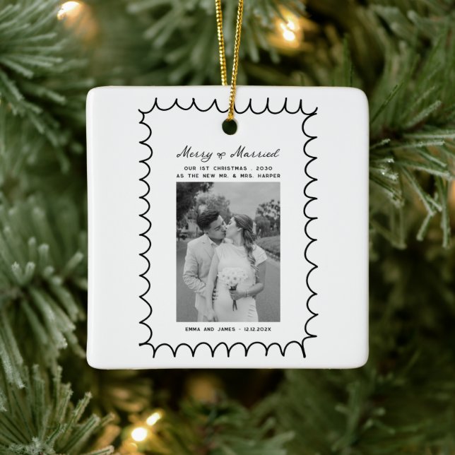 Merry & Verheiratet Bow Foto Weihnachten Neu Keramikornament (Baum)