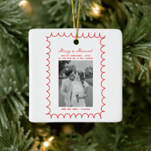 Merry & Verheiratet Bow Foto Weihnachten Neu Keramikornament