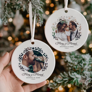 Merry & Verheiratet Cutout Rahmen 2-Foto 1. Weihna Keramik Ornament