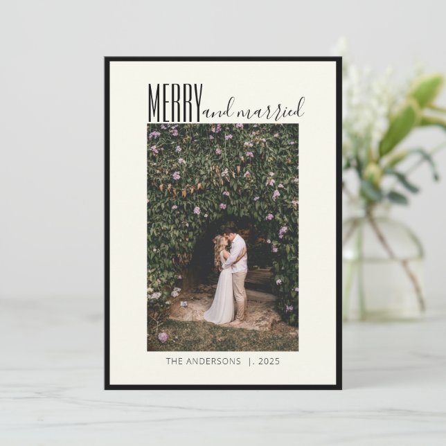 Merry Verheiratet Elegant Minimal Weihnachten Foto (Stehend Vorderseite)