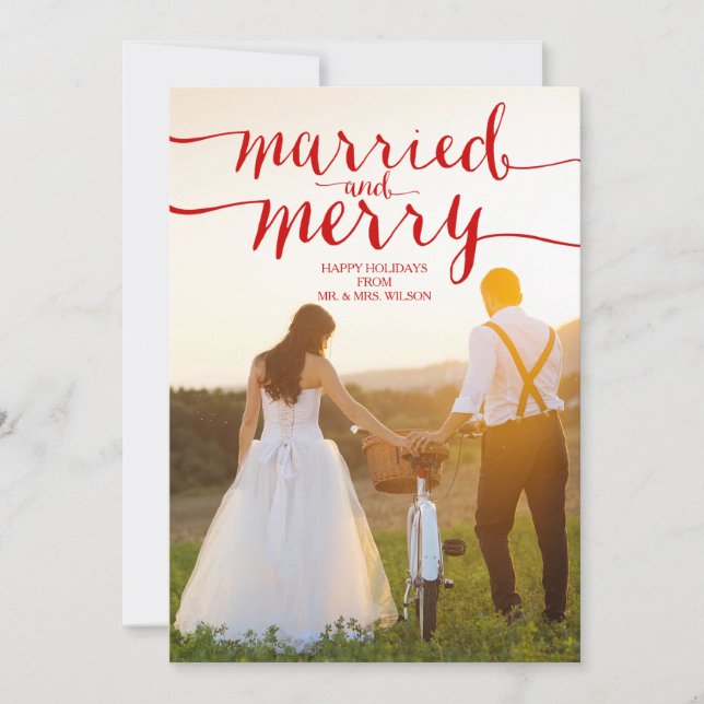 MERRY & VERHEIRATET | FERIENFOTOKARTE FEIERTAGSKARTE (Vorderseite)