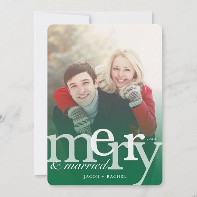 MERRY & Verheiratet Green Overlay Foto Weihnachten (Vorderseite)