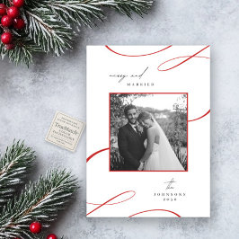 Merry & Verheiratet Minimalistisch Red Schwarz-wei Feiertagskarte