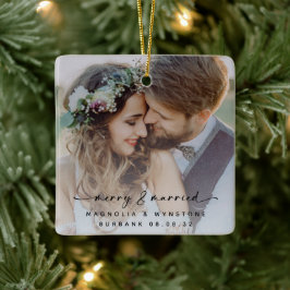 Merry & Verheiratet Newlyweds Foto Keepake Keramikornament