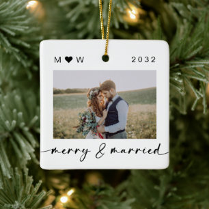 Merry & Verheiratet Newlyweds Foto Keepake Keramikornament