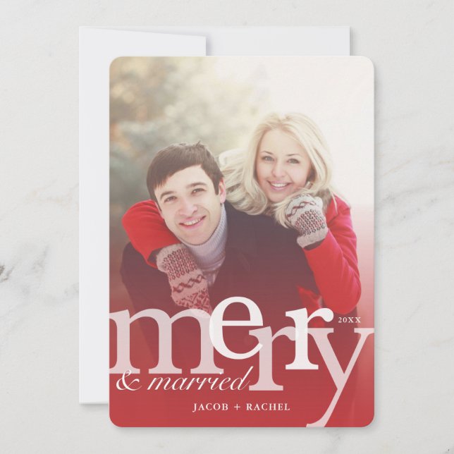 MERRY & Verheiratet Red Overlay Foto Weihnachten (Vorderseite)