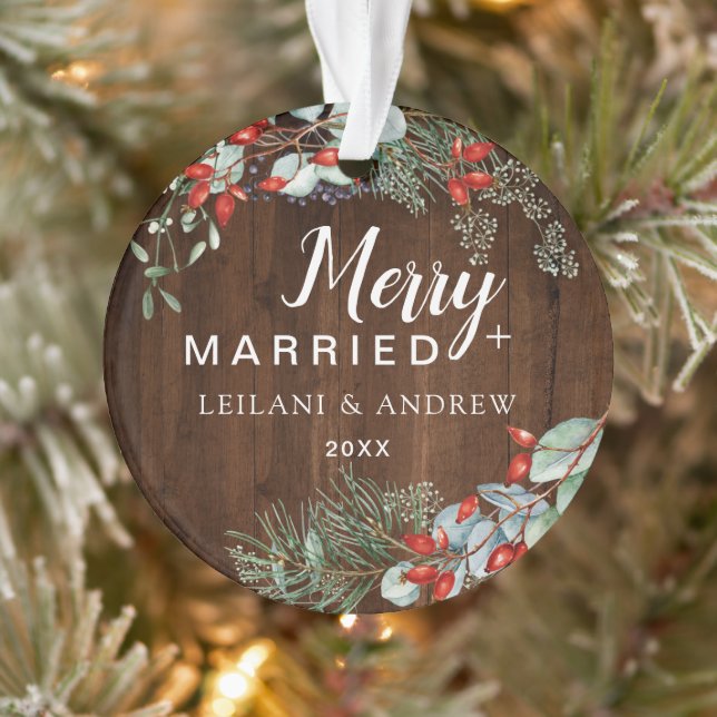 Merry Verheiratet Rustic Wood Berry Foilage Ornament (Baum)