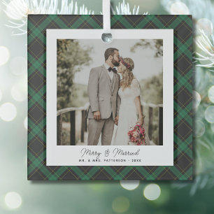 Merry & Verheiratet Tartan Kariertes neu verheirat Ornament Aus Glas