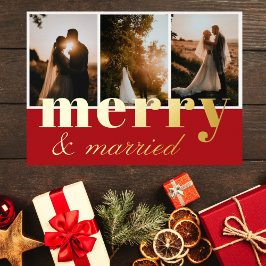 Merry & Verheiratet Three Collage Red White Folien Feiertagskarte